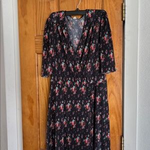 ASOS Midi Dress Country Floral in Black pleated Surplice Size 6